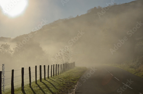 Mountain road in the fog