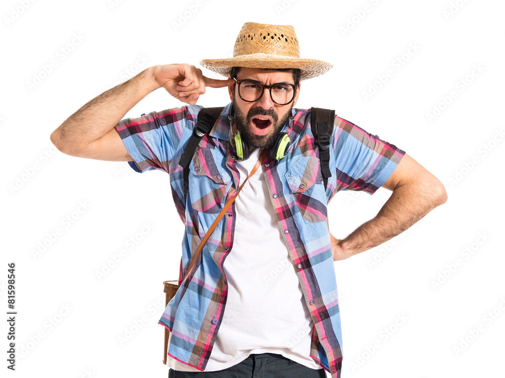 Tourist making crazy gesture Tourist making crazy gesture
