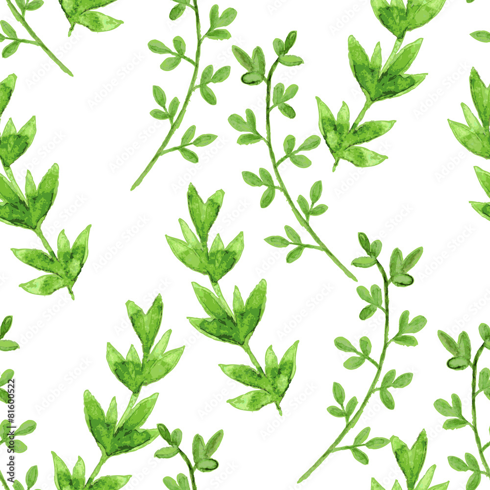 Watercolor seamless pattern with green herbs Watercolor seamless pattern with green herbs