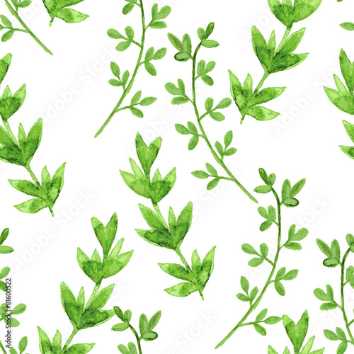Watercolor seamless pattern with green herbs