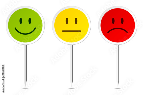 3 Mood Faces Pins Green/Yellow/Red