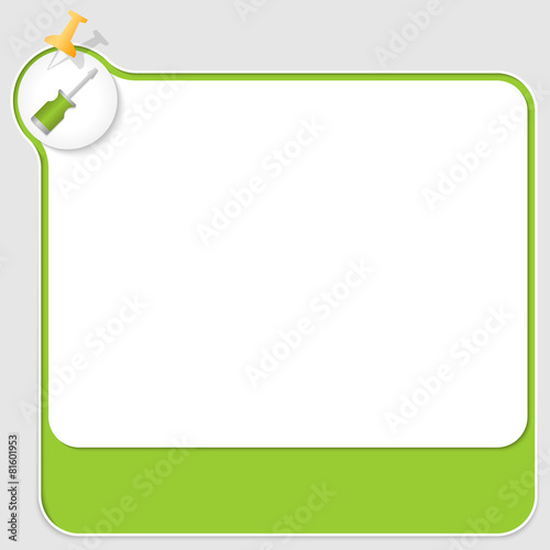 Green text box with pushpin and screwdriver