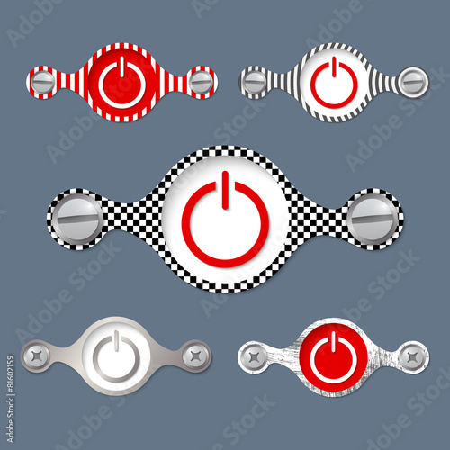 five abstract objects with pattern and power button