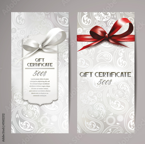 Elegant white gift certificates with silk ribbons