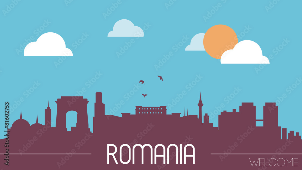 Romania skyline silhouette flat design vector