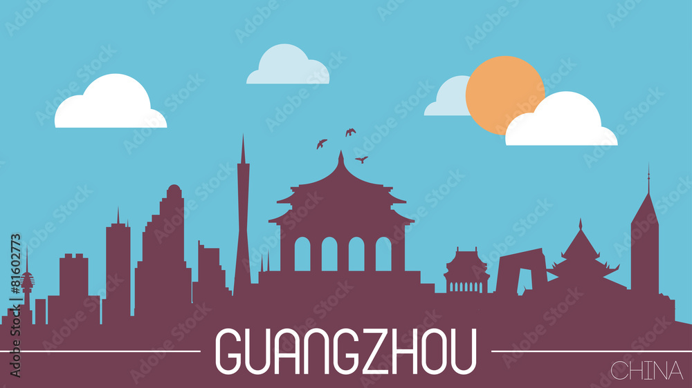 Guangzhou China skyline silhouette flat design vector