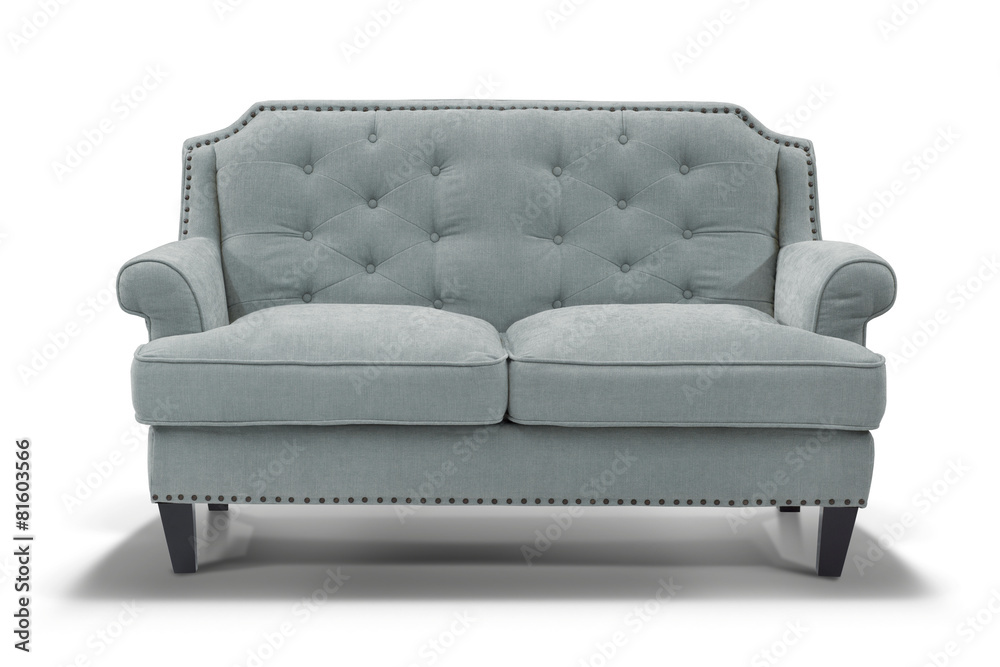Fototapeta premium Blue grey sofa with shadow isolated on white background