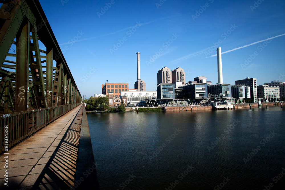Fototapeta premium Frankfurt am Main, bridge, river, skyline, harbor