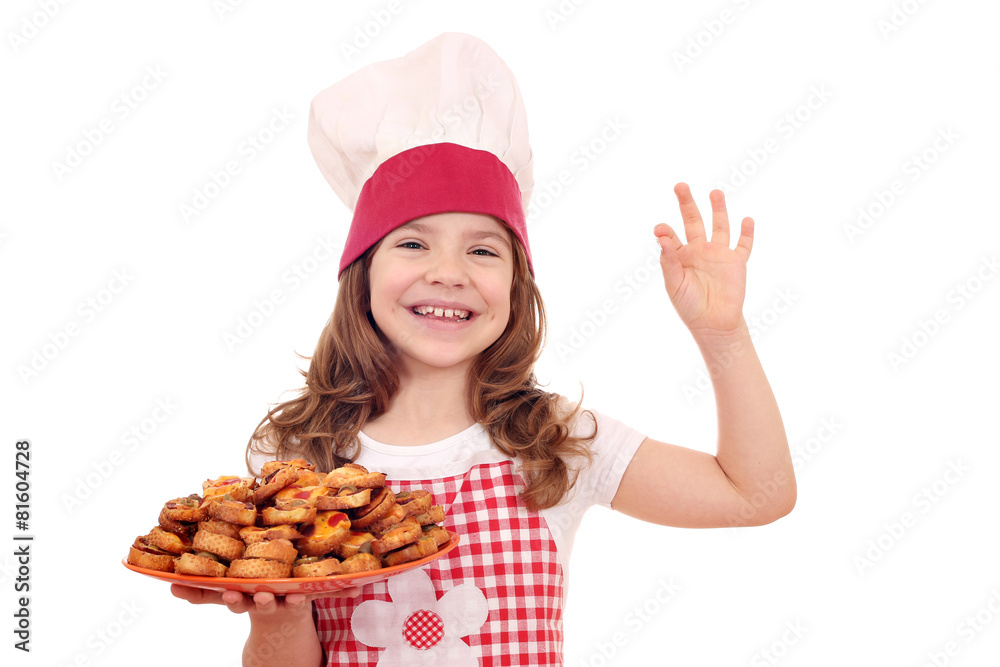 happy little girl cook with bruschette and ok hand sign happy little girl cook with bruschette and ok hand sign