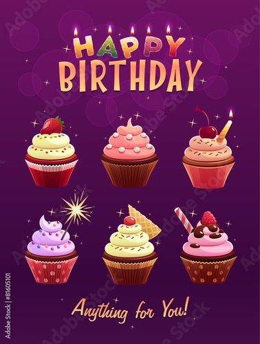 Happy Birthday greeting card. Vector illustration.