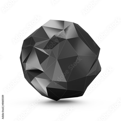 Abstract Black Fractal Geometric, Polygonal or Lowpoly Style Black Sphere isolated on white background 