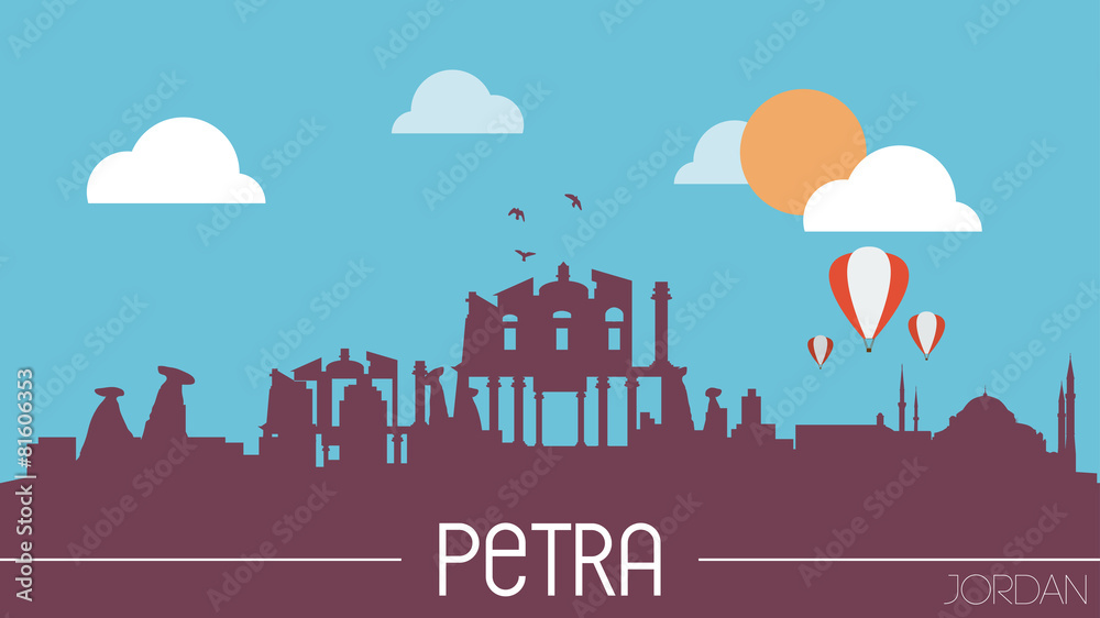 Petra Jordan skyline silhouette flat design vector