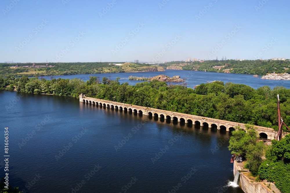 Dnieper River and the islands in Zaporozhye dam