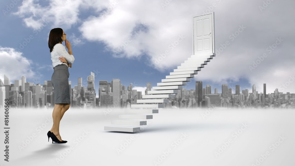 Businesswoman looking at stair Businesswoman looking at stair
