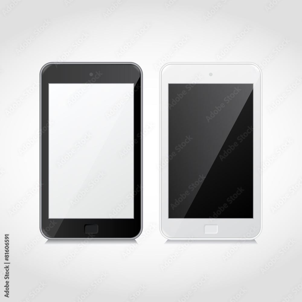 Vector realistic black and white smart phones Vector realistic black and white smart phones