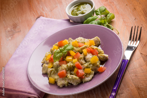 stew chicken with pesto sauce capsicum and tomato