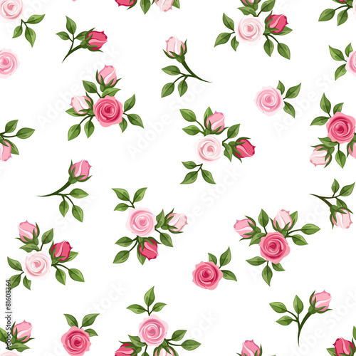 Seamless pattern with pink roses. Vector illustration.