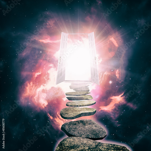 Open door to another reality, abstract ethereal backgrounds