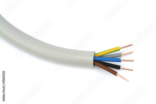 Electric cable on  white background.