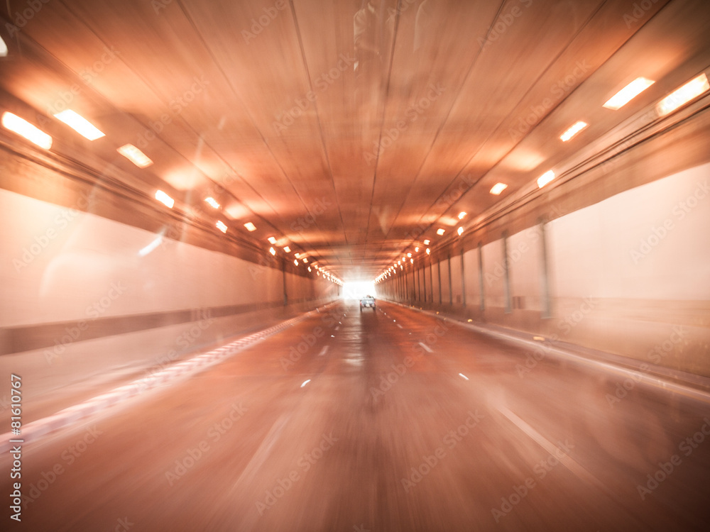 highway tunnel with motion blur in retro style