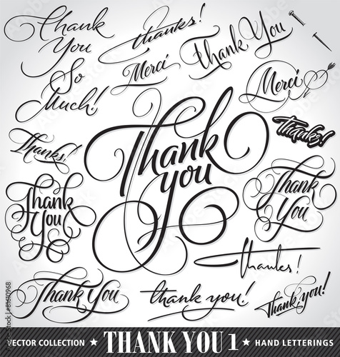 Set of custom THANK YOU hand lettering (vector)