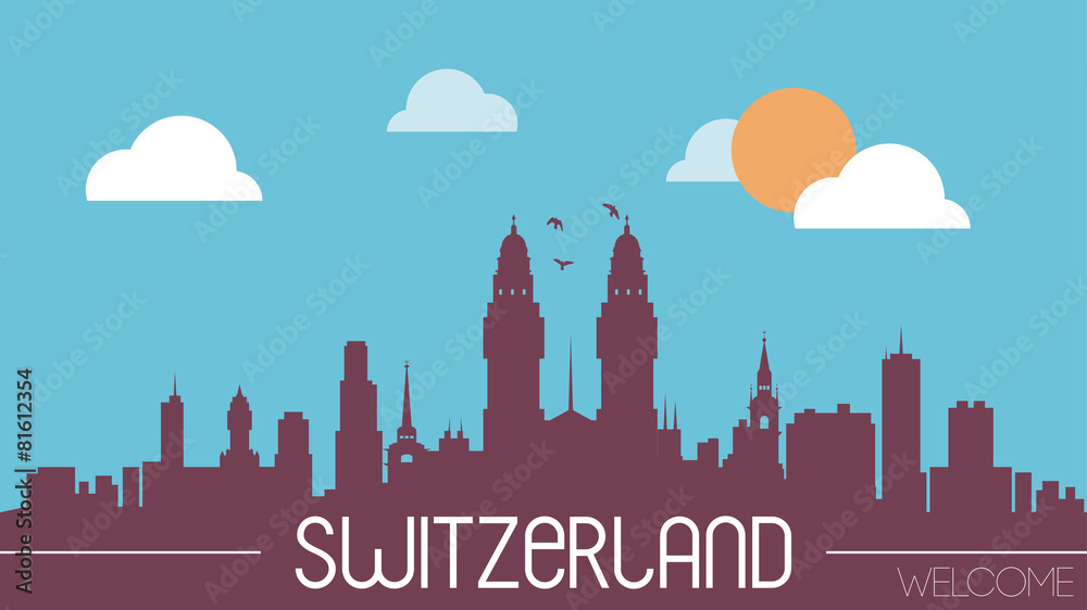 Switzerland skyline silhouette flat design vector illustration