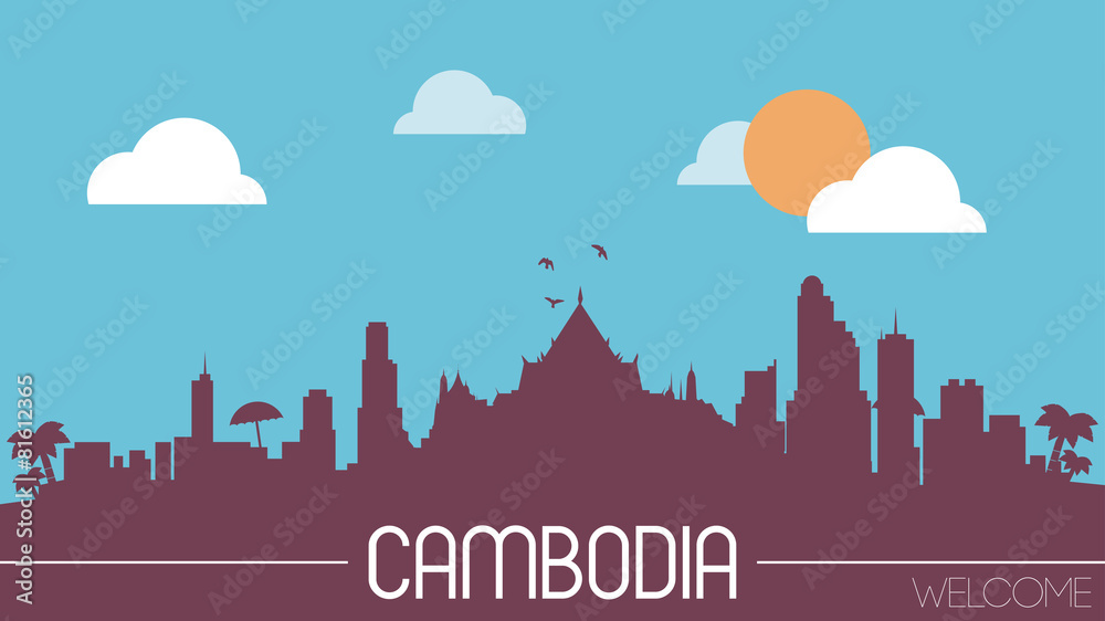 Cambodia skyline silhouette flat design vector illustration