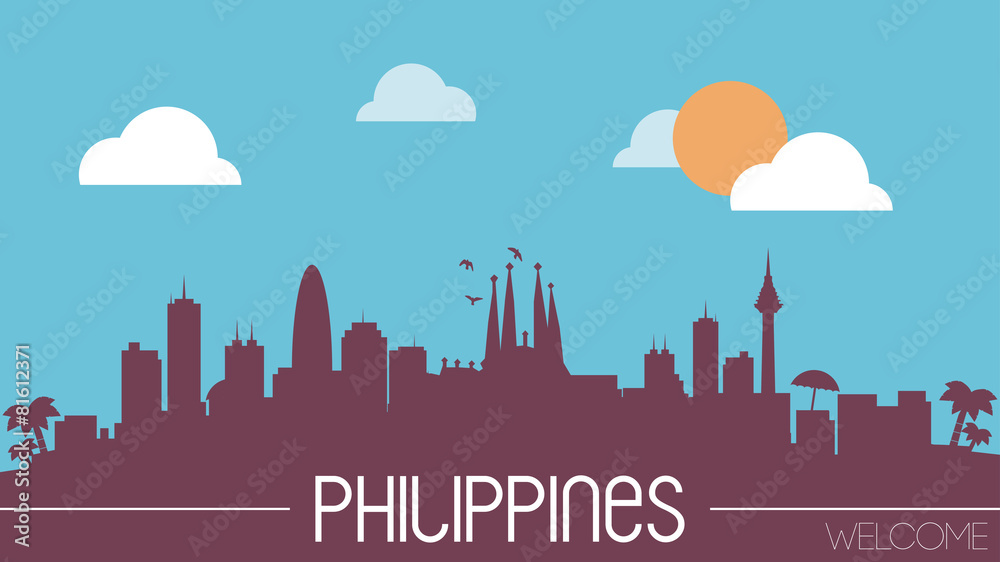 Philippines skyline silhouette flat design vector
