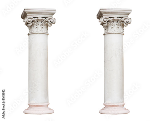 Murais de parede Two white columns in the classical style isolated on white backg