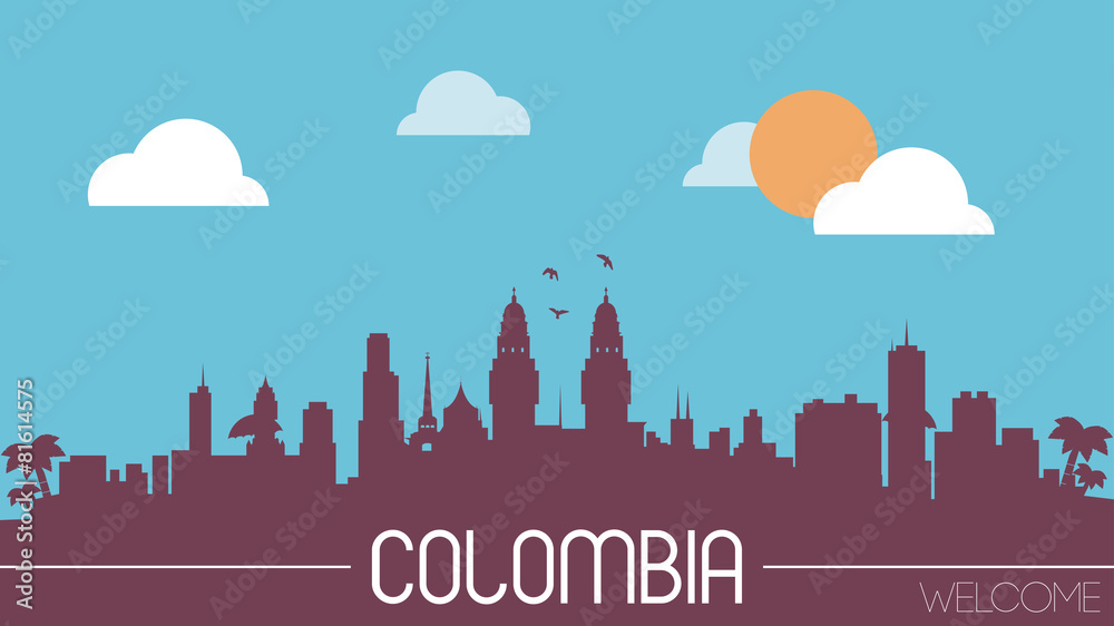 Colombia skyline silhouette flat design vector illustration