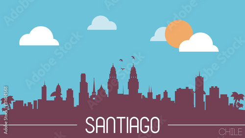 Santiago Chile skyline silhouette flat design vector