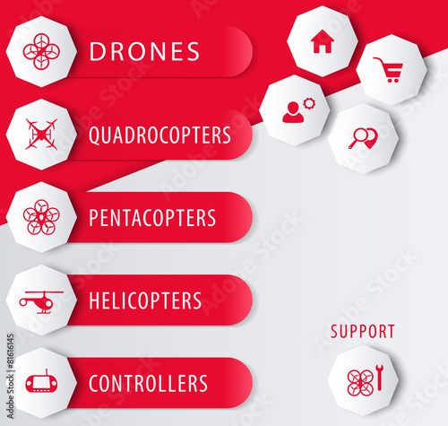 Drones, copters e-shop design elements, vector, eps10