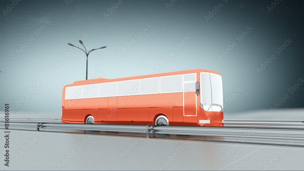 Orange public bus on a highway side view looping animation Stock Video ...