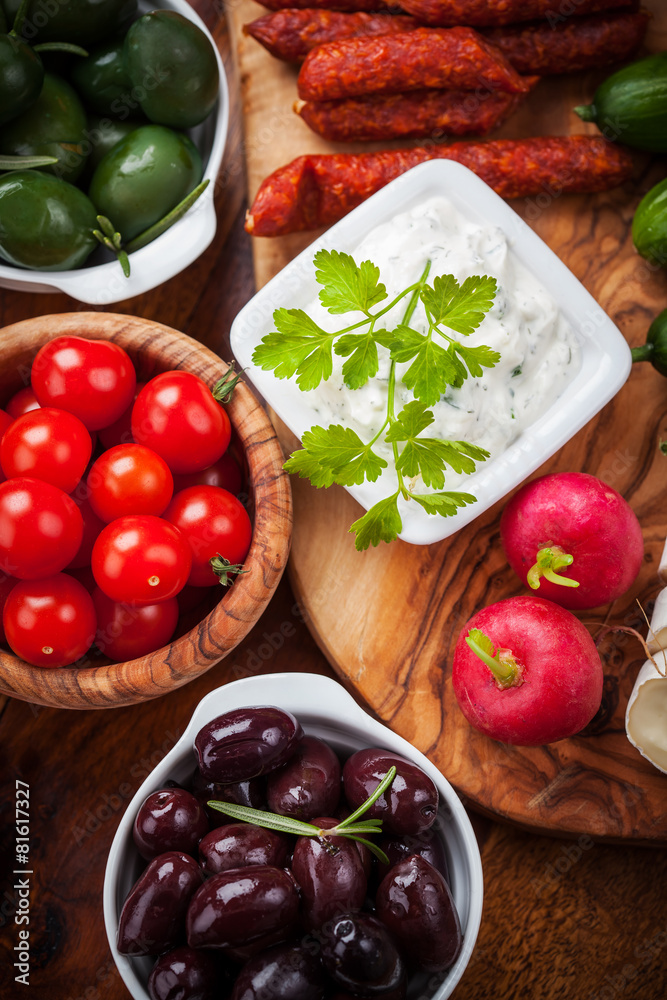 Raw snack with antipasti Raw snack with antipasti
