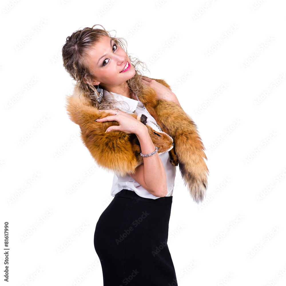 woman wearing winter fur scarf woman wearing winter fur scarf