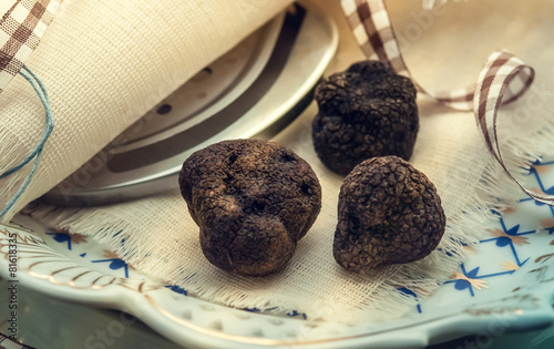 mushrooms black truffle on a plate