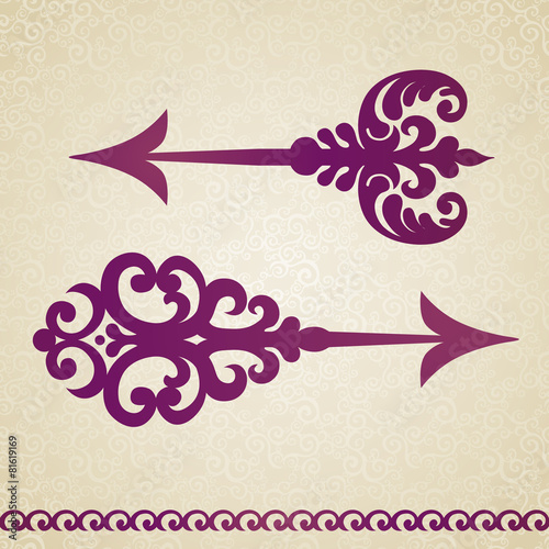 Two ornate decorated vector arrows in Victorian style.