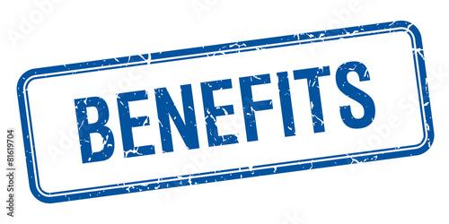 benefits blue square grungy vintage isolated stamp