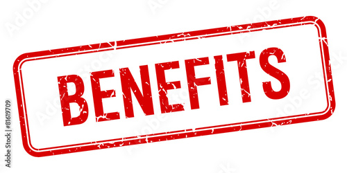 benefits red square grungy vintage isolated stamp