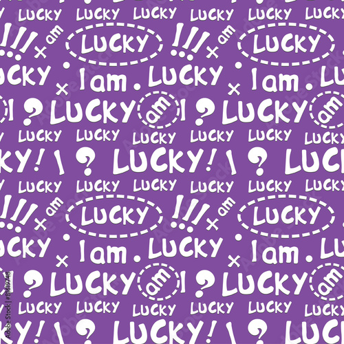 decorative yellow seamless pattern with words "lucky"