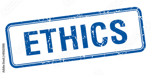 ethics blue square grungy vintage isolated stamp