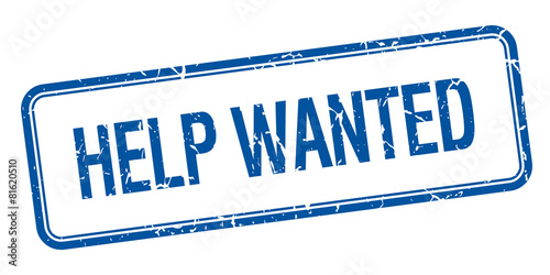 help wanted blue square grungy vintage isolated stamp