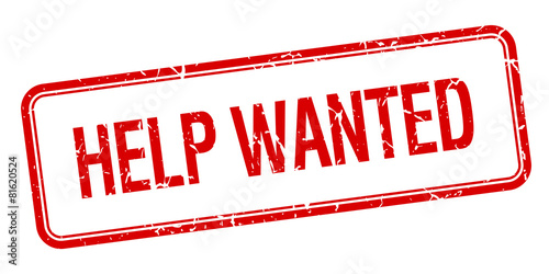 help wanted red square grungy vintage isolated stamp