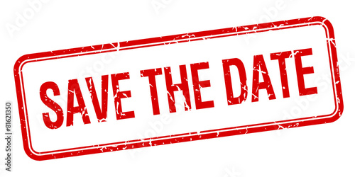 save the date red square grungy vintage isolated stamp