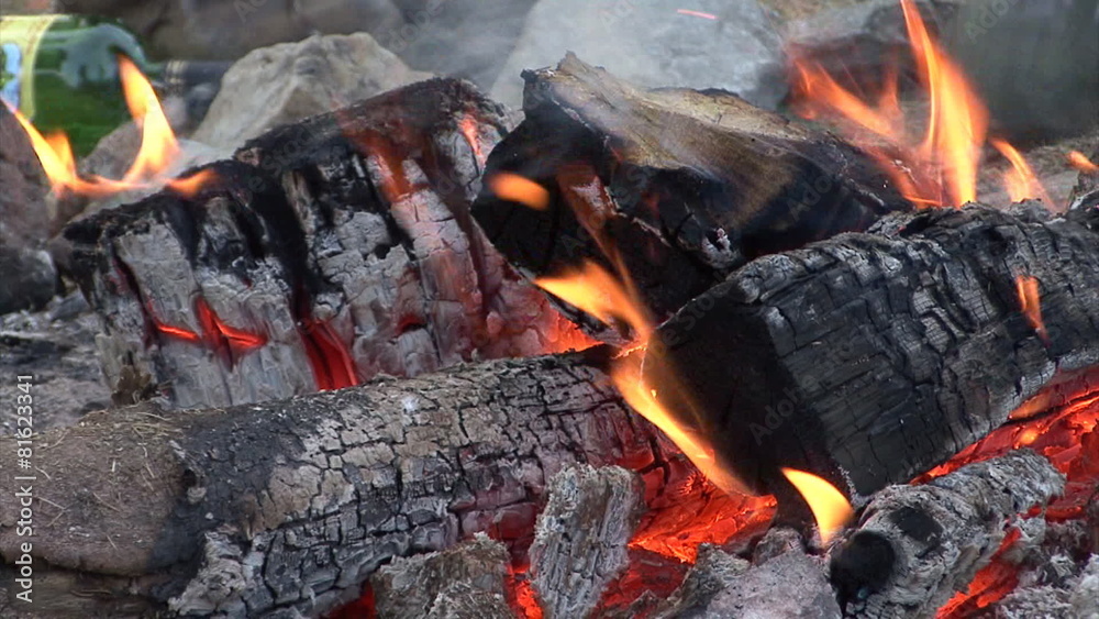 Camping fire in the night near to tent Camping fire in the night near to tent