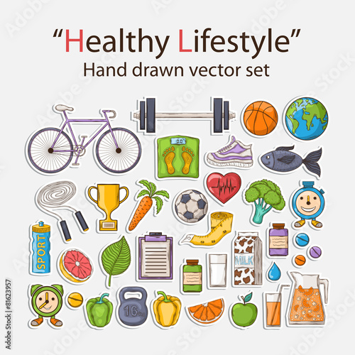 Healthy lifestyle sticker set