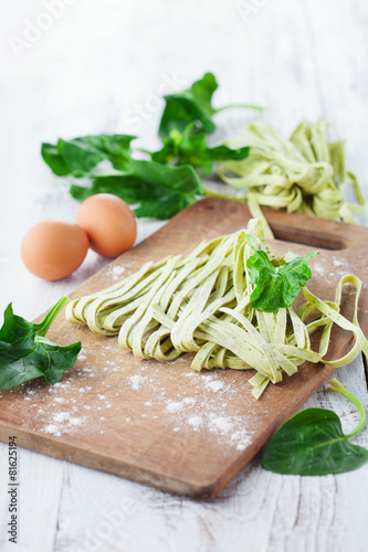 Homemade tagliatelle with spinach