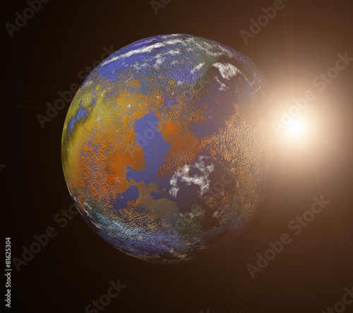 Our earth in cosmos and bright sun