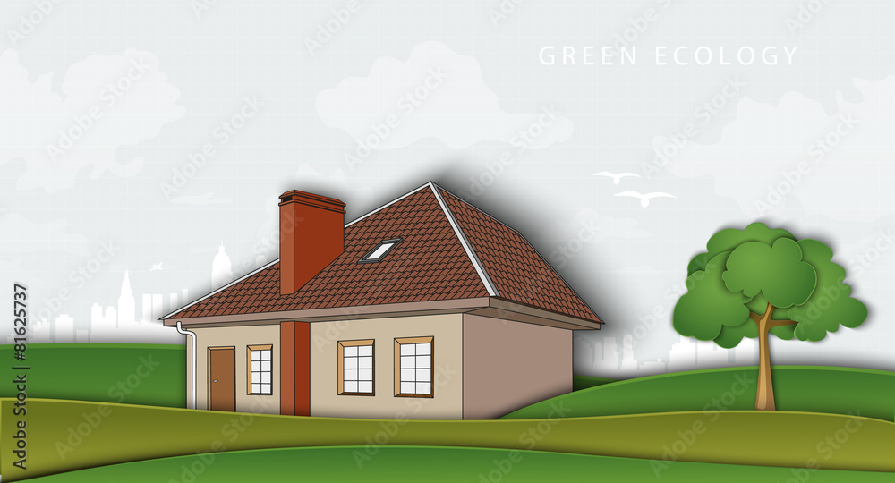 green ecology. air without pollution. house in the open field