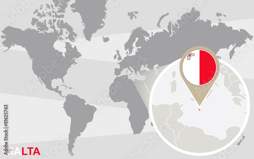 World map with magnified Malta